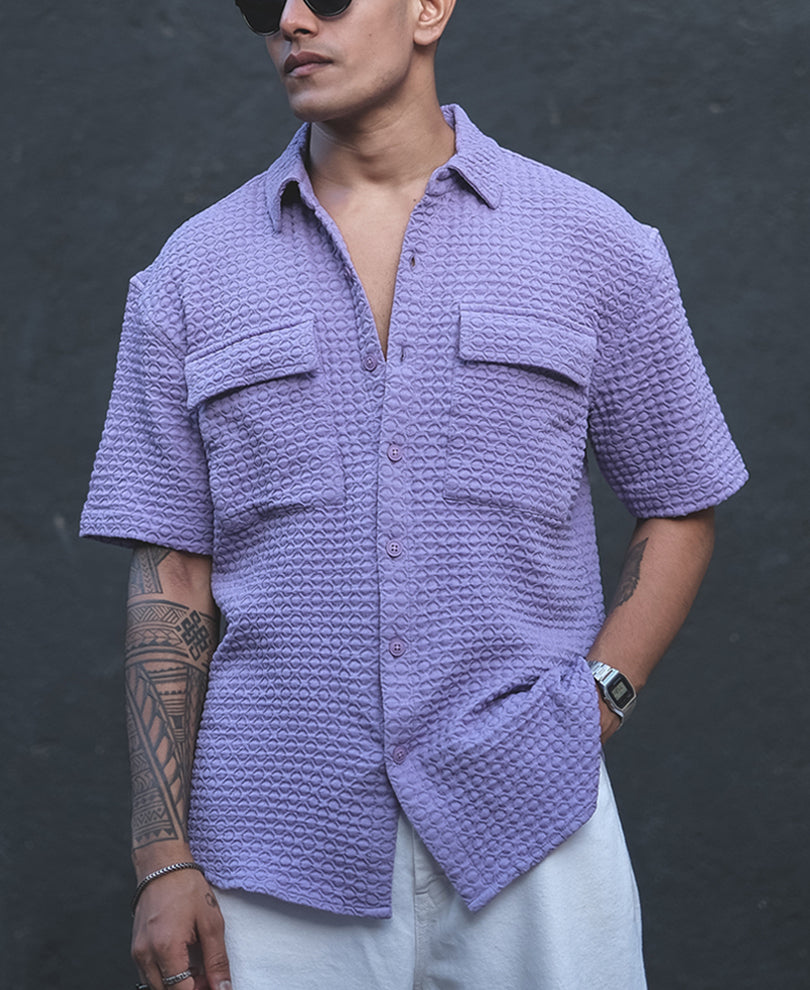 Lavender Structured Oversized  Double Pocket Half Sleeves Shirt