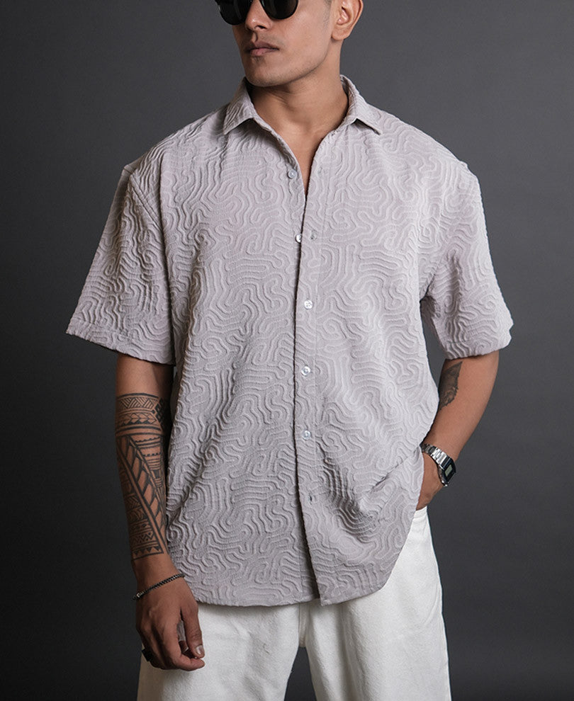 Light Grey Structured Oversized Half Sleeves Shirt