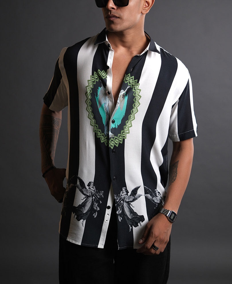 White and Black Striped Half Sleeves Shirt
