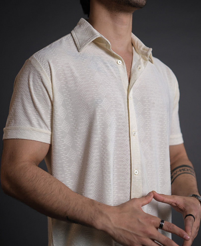 Off White Structured Half Sleeves Shirt