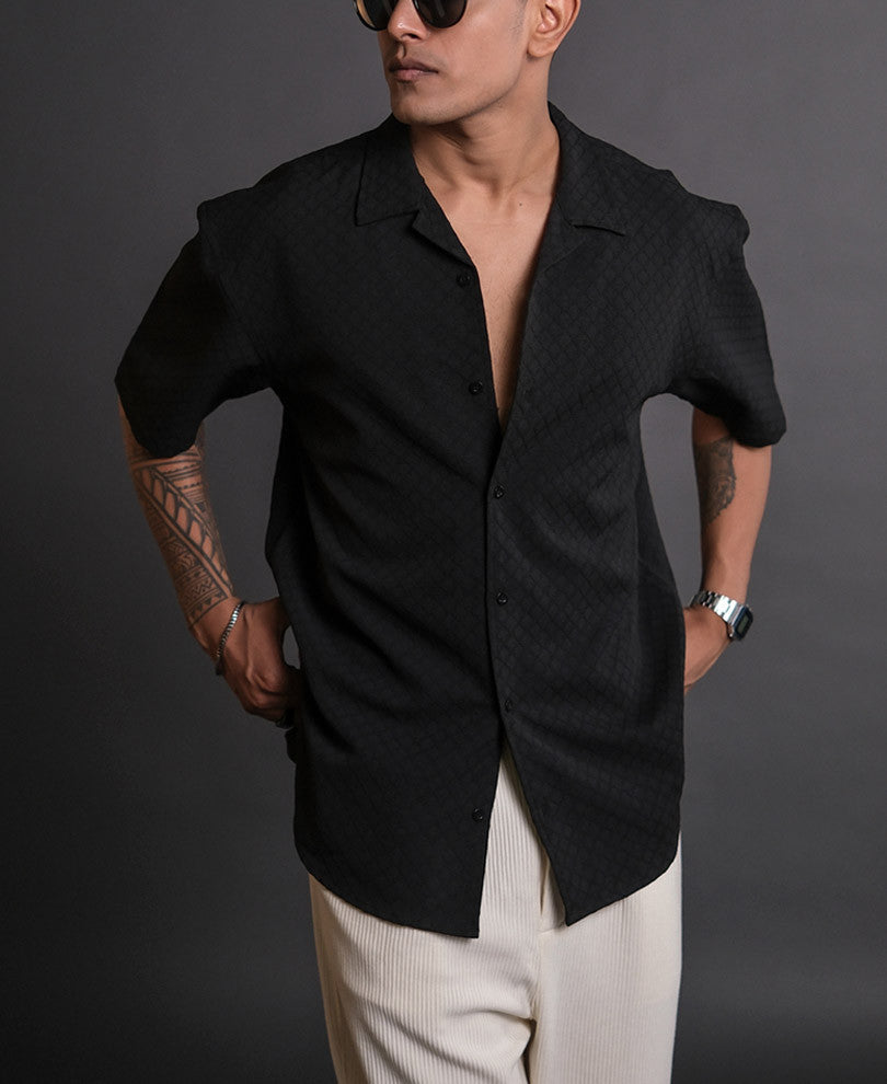 Black Structured Oversized Half Sleeves Shirt