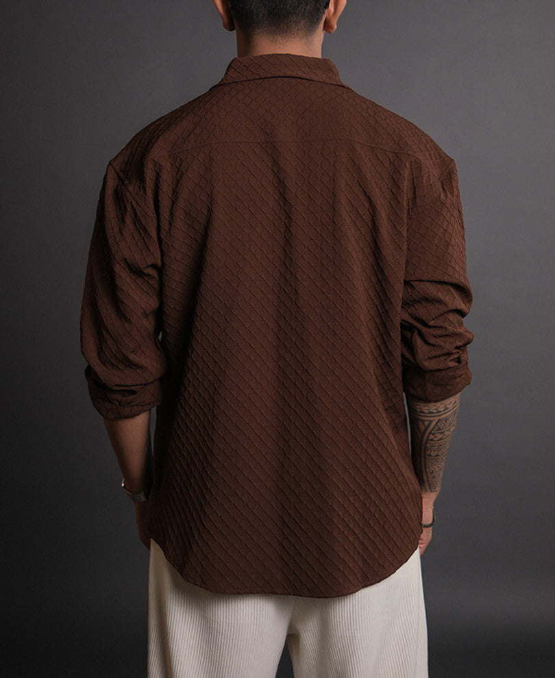 Brown Structured Oversized Full Sleeves Shirt
