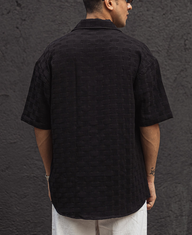 Black Structured Half Sleeves Oversized Shirt
