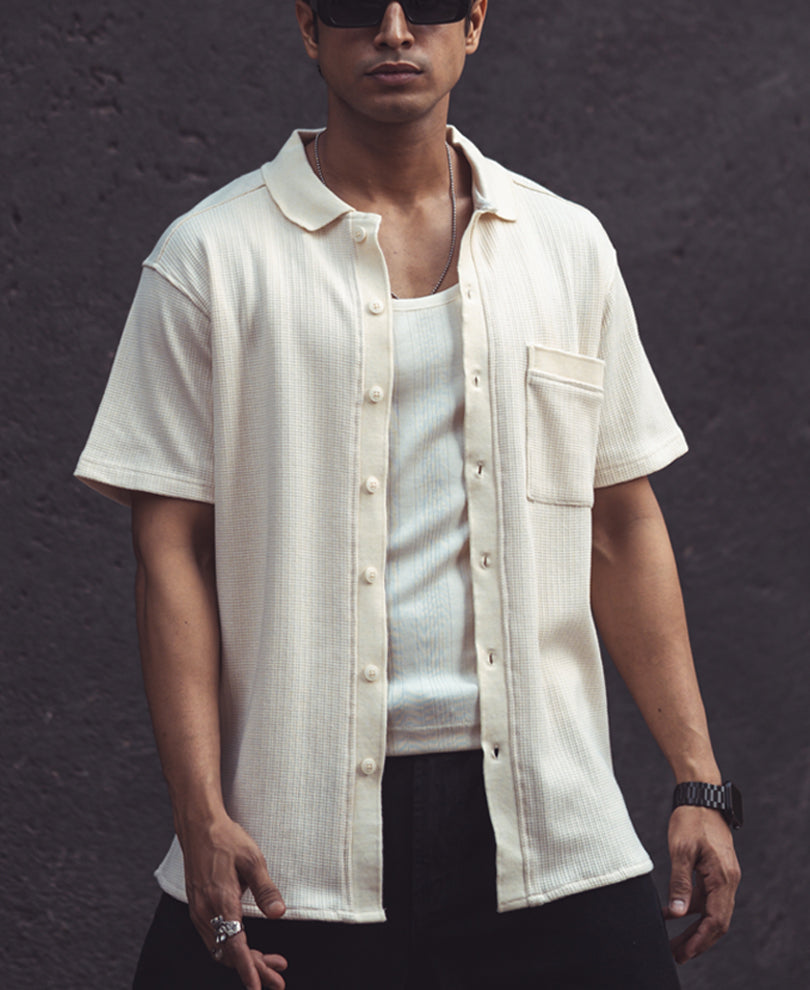 Cream Structured Half Sleeves Shirt