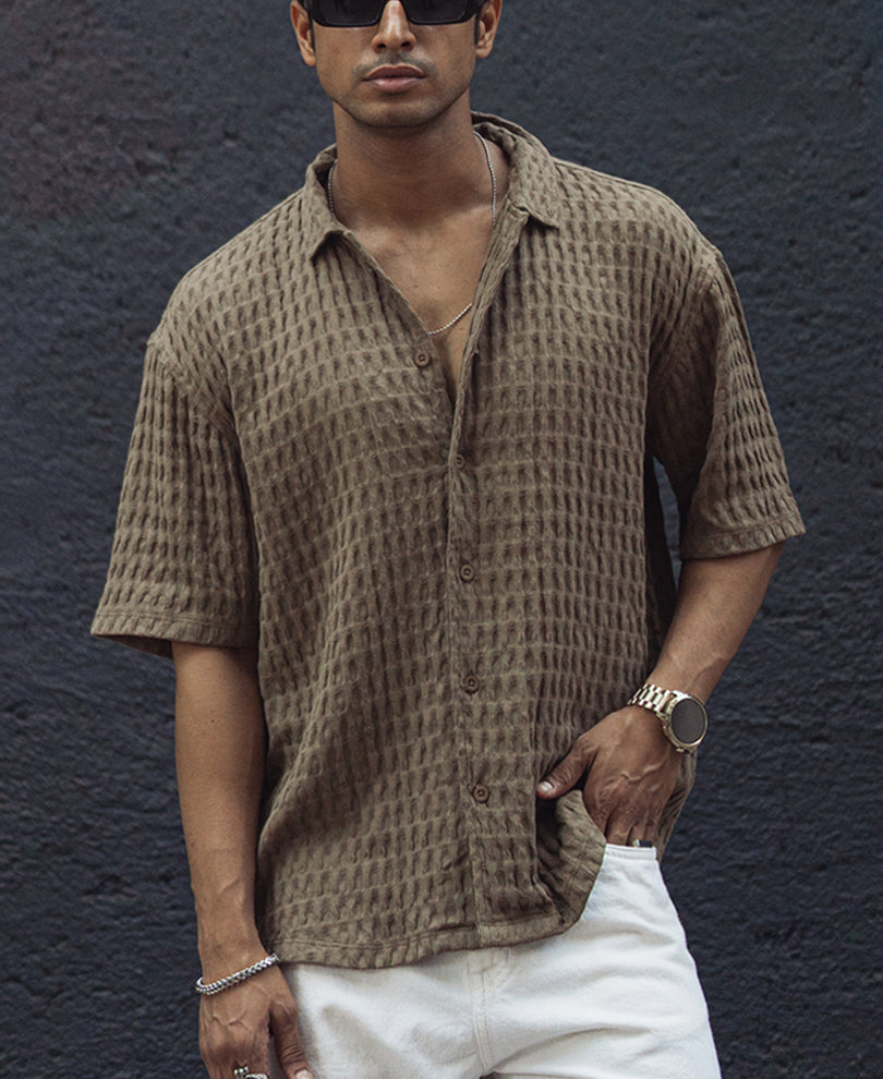 Brown Structured Oversized Shirt
