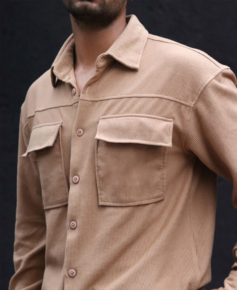 Camel Pocket Oversize Drop Shoulder Shirt