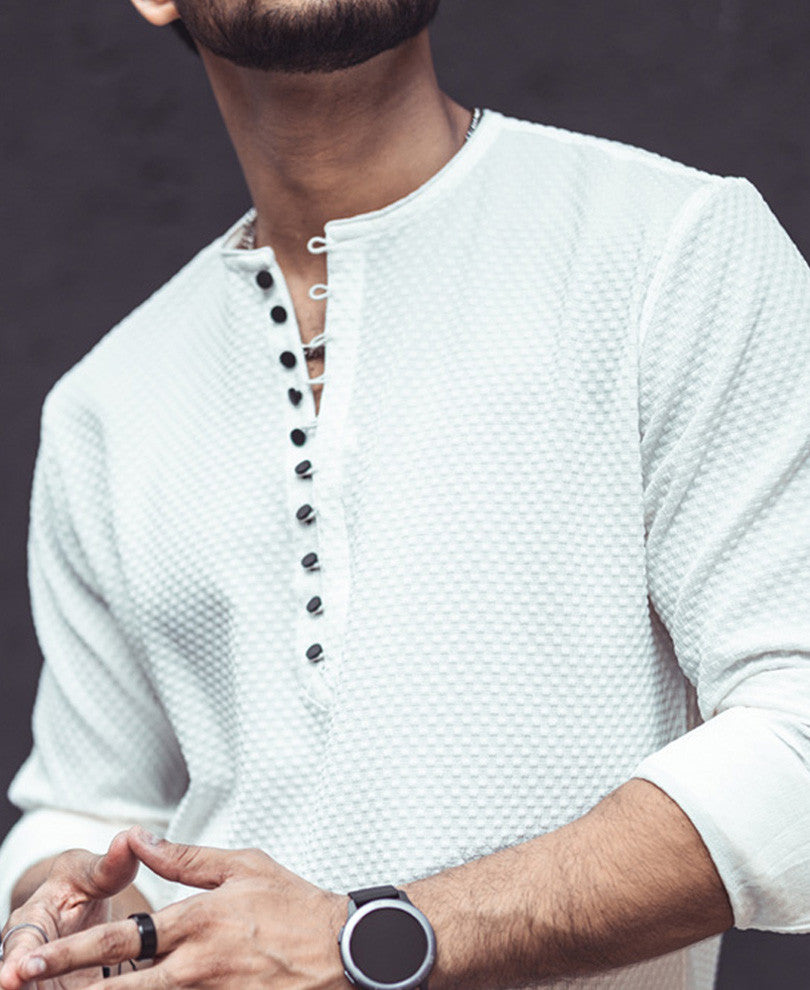 White Textured Kurta Style Shirt