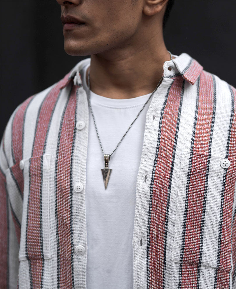 Peach Structured Striped Oversized Shirt