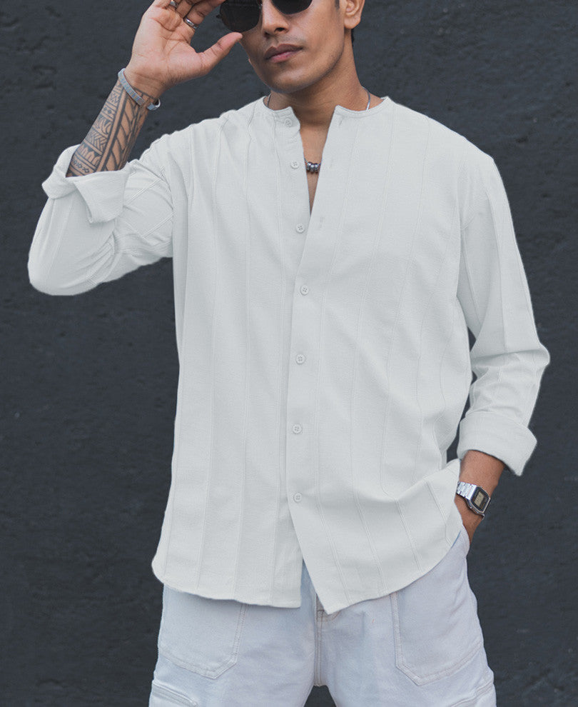 White Structured Striped Full Sleeves Shirt