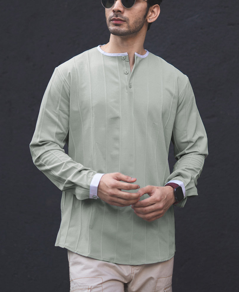 Kurta Style Structured Pista Green Shirt