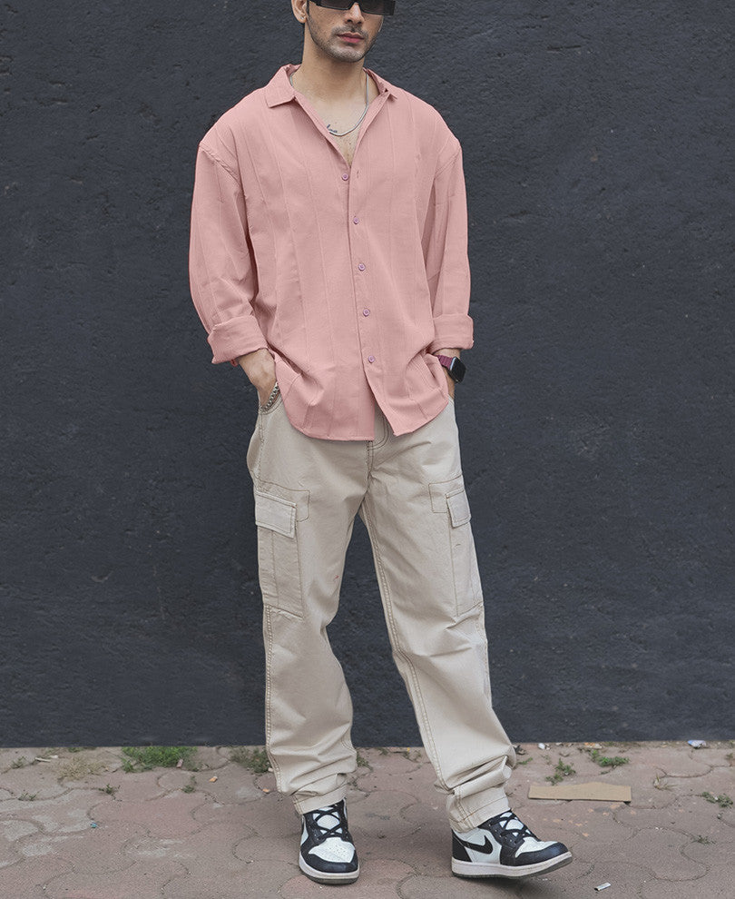 Peach Structured Full Sleeves Shirt