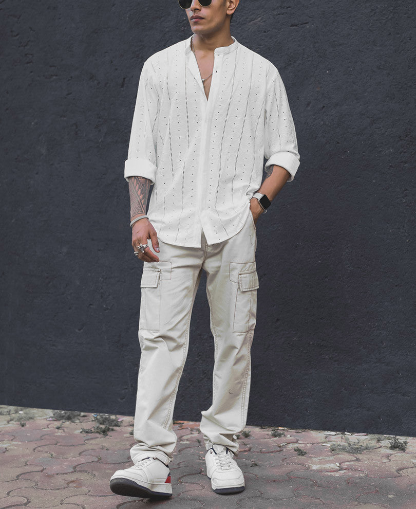 White Structured Full Sleeves Shirt