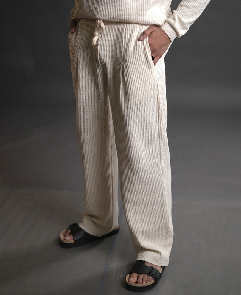 Cream Structured Knitted Track Pant