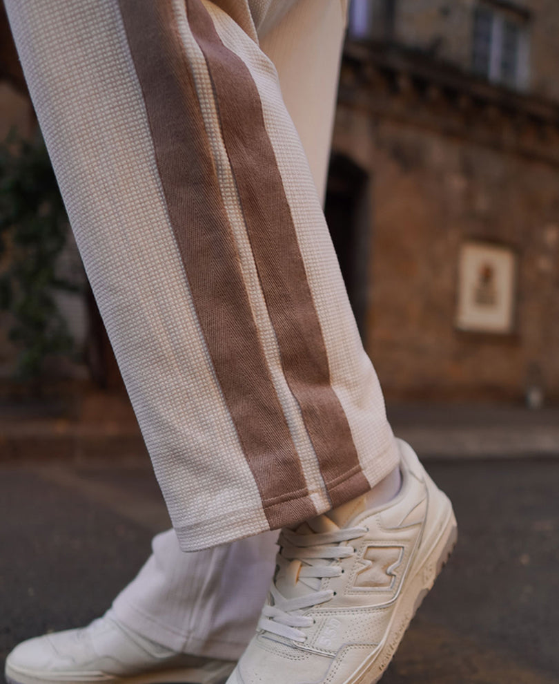 Cream and Beige Striped Baggy Fit Track Pant