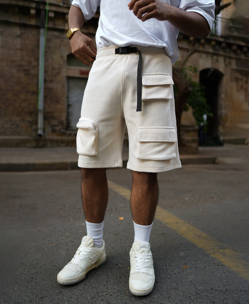 Cream Cargo Pocket Shorts