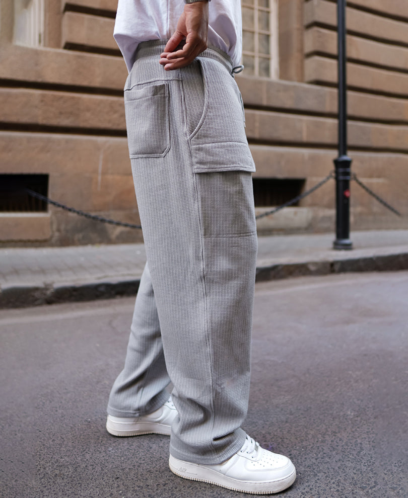 Grey Structured Baggy Fit Track Pant