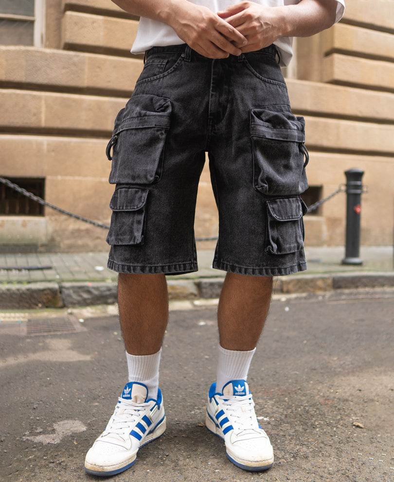 Carbon Black Baggy Fit Cargo Shorts