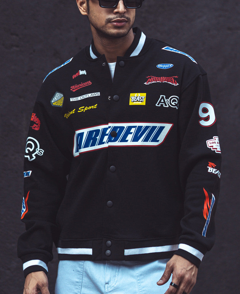 Black Daredevil Oversized Varsity Jacket