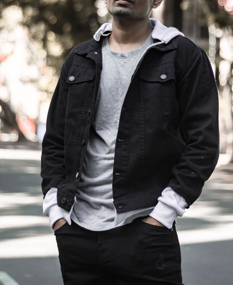Black Denim Jacket With Hood