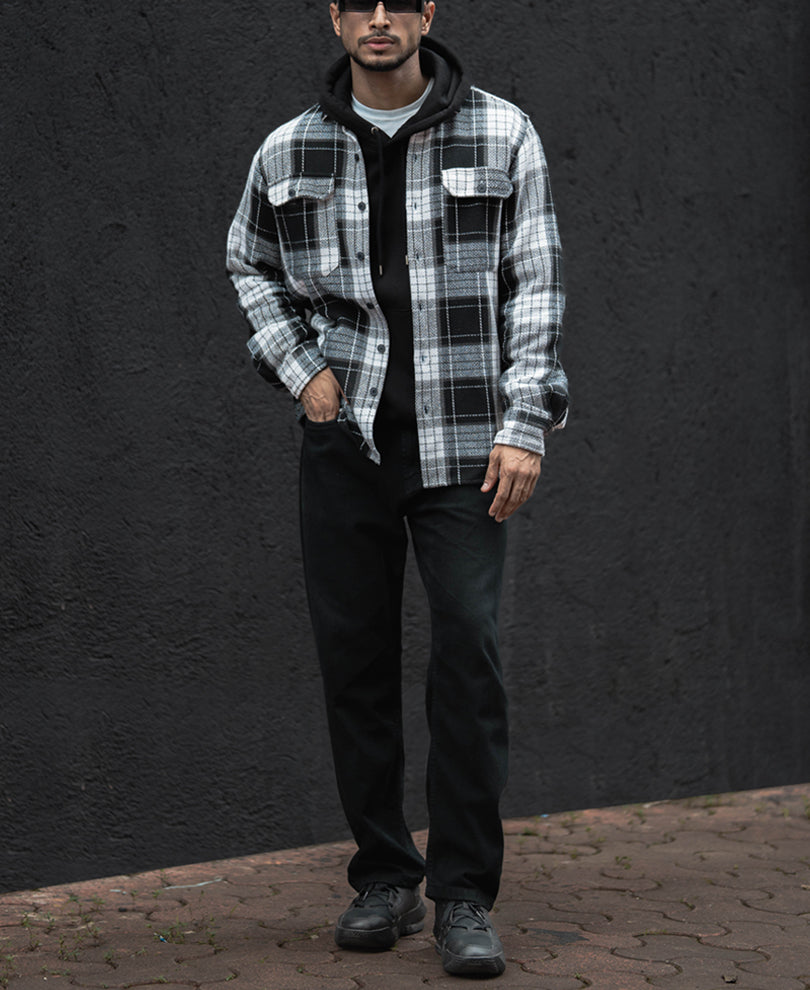 Black And White Checks Regular Fit Full Sleeves  Shirt