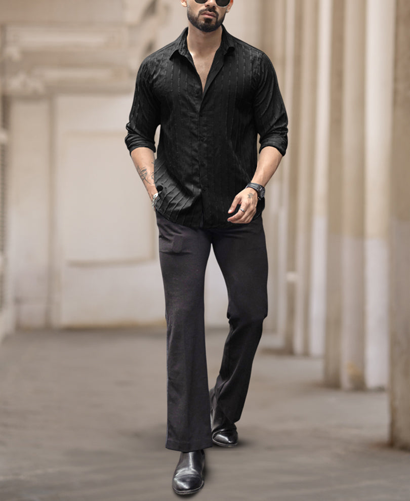 Black Stripe Structured Regular Fit Full Sleeves Shirt