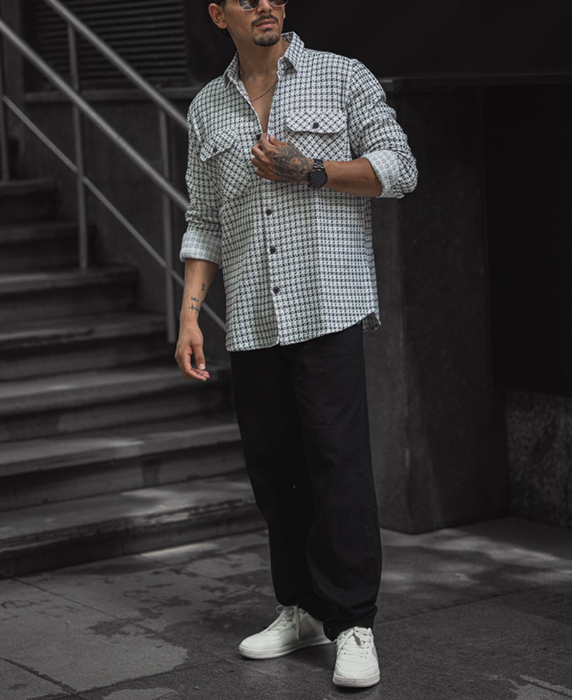 White And Black Small Checks Regular Fit Full Sleeves Shirt