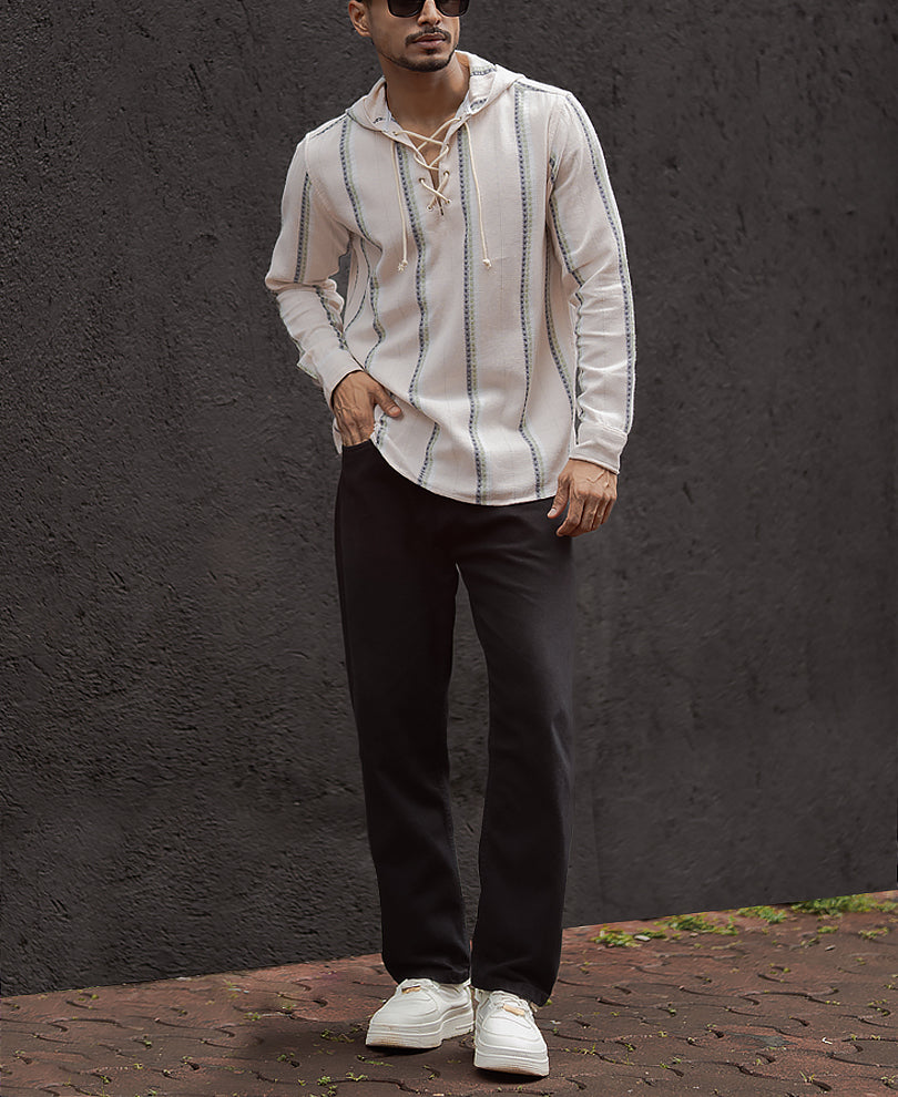 Multi Colour Stripe Full Sleeves Regular Fit Kurta Style Shirt