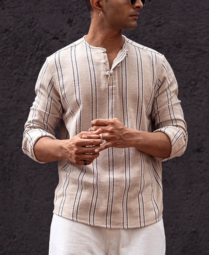 Beige Regular Fit Full Sleeves Kurta Shirt