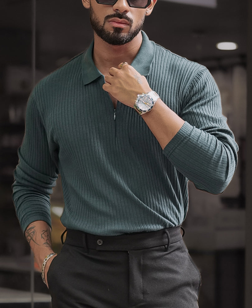 Green Regular Fit Full Sleeves Tshirt