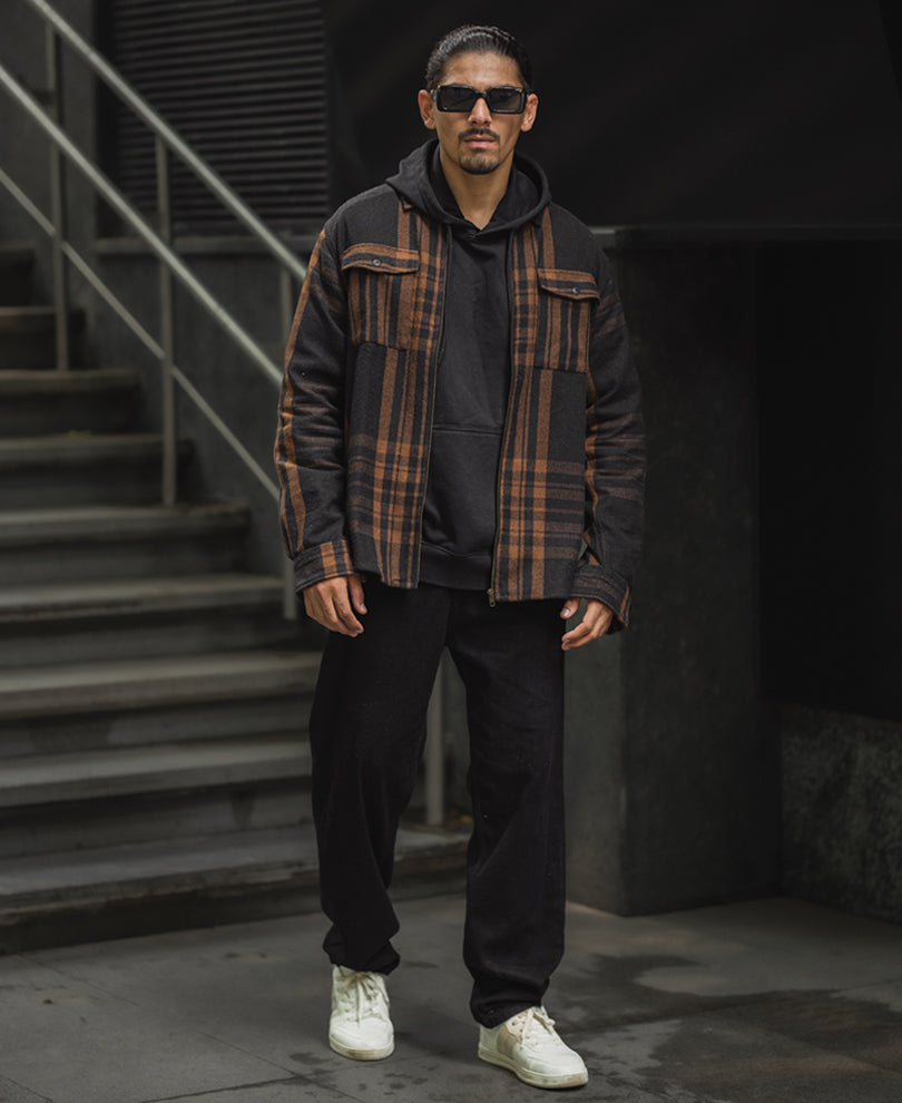 Brown And Black Full Sleeve Regular Fit Flannel Shacket