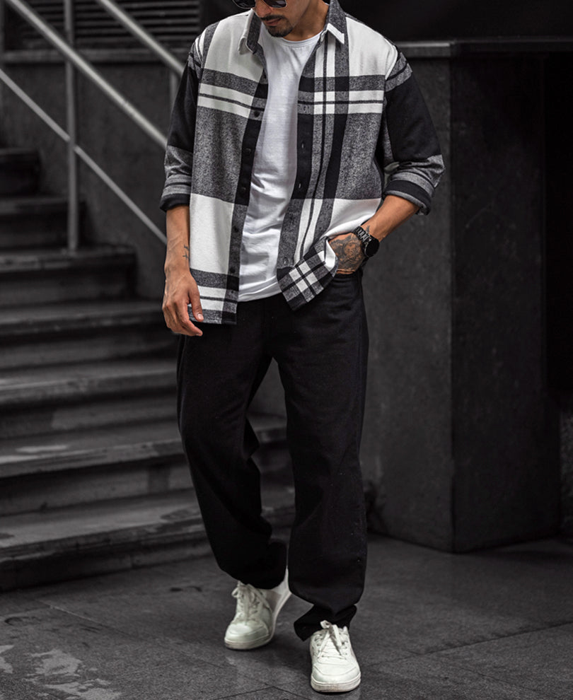 Black and White Checks Regular Fit Full Sleeves Overshirt