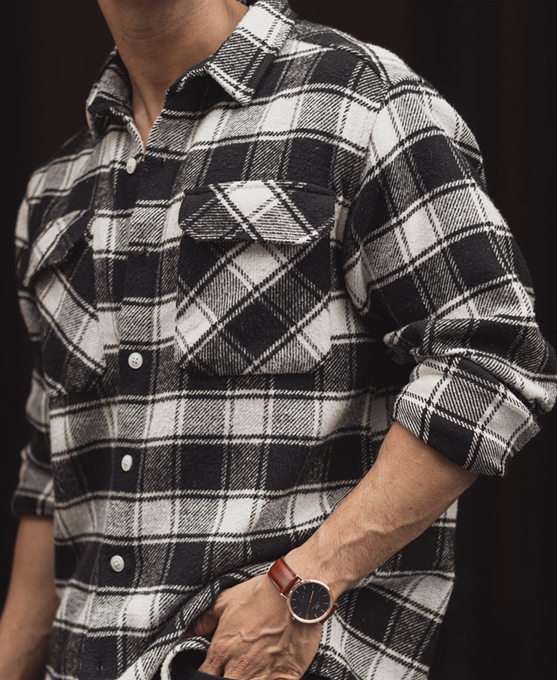 Black and White Structured Checks Regular Full Sleeves Shirt
