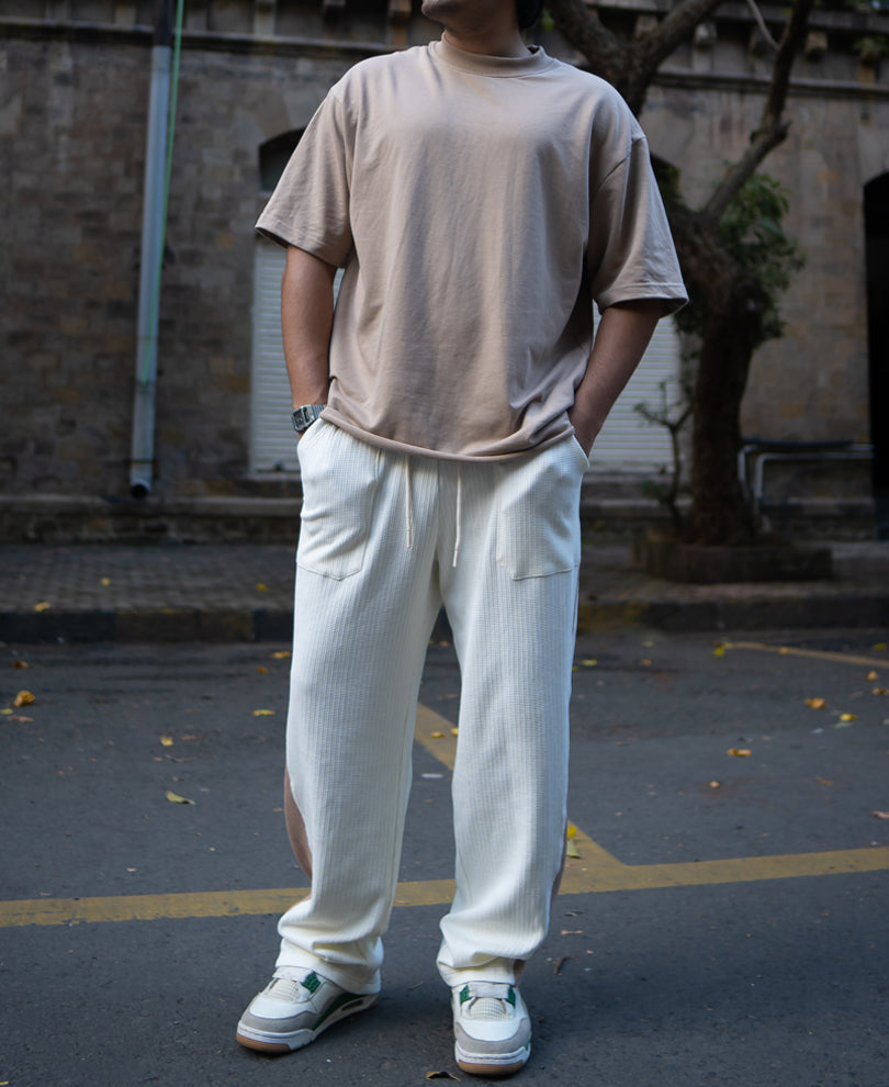 Cream And Beige Baggy Fit Track Pant