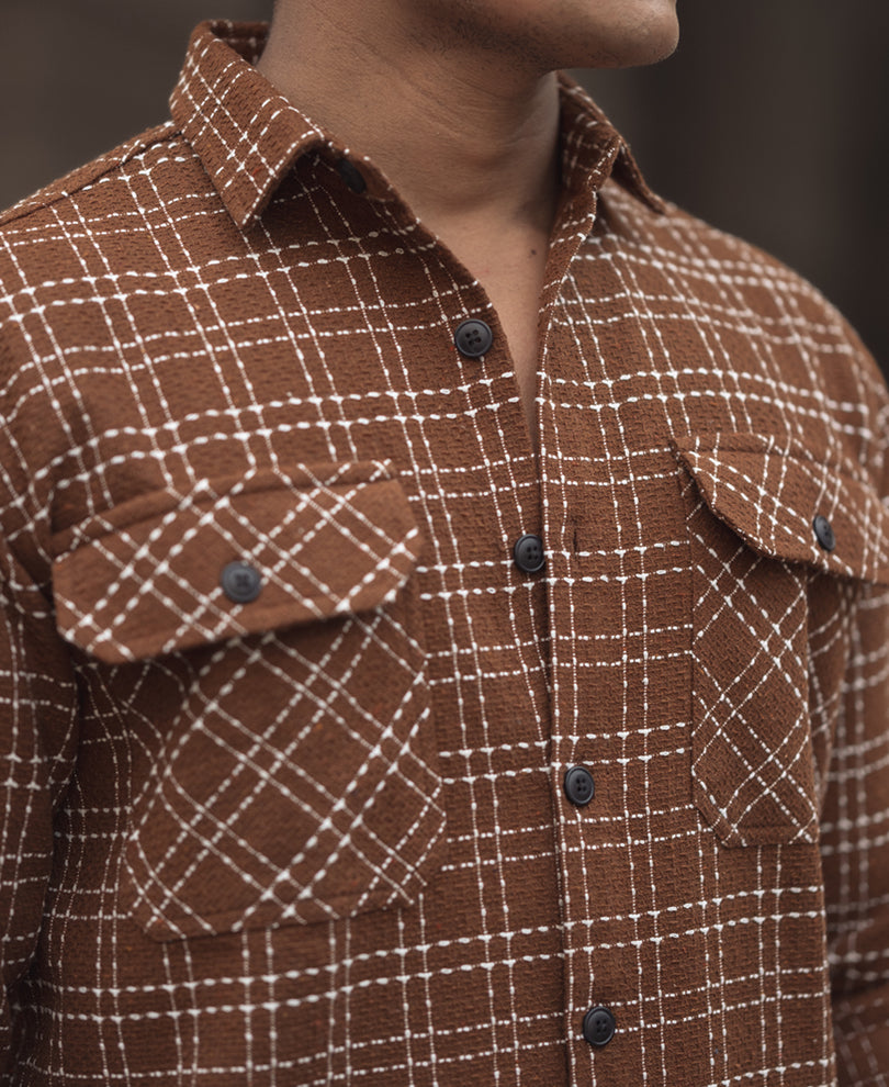 Brown Check Regular Fit Full Sleeves Shirt
