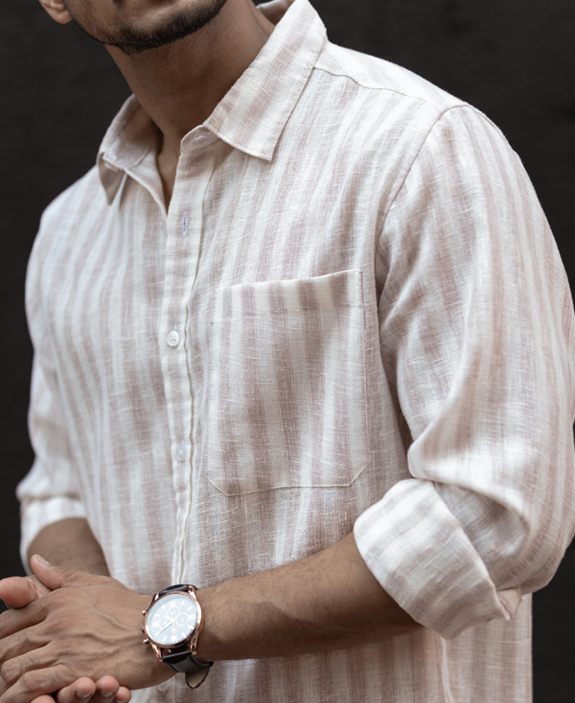 Beige Regular Fit Full Sleeves Shirt