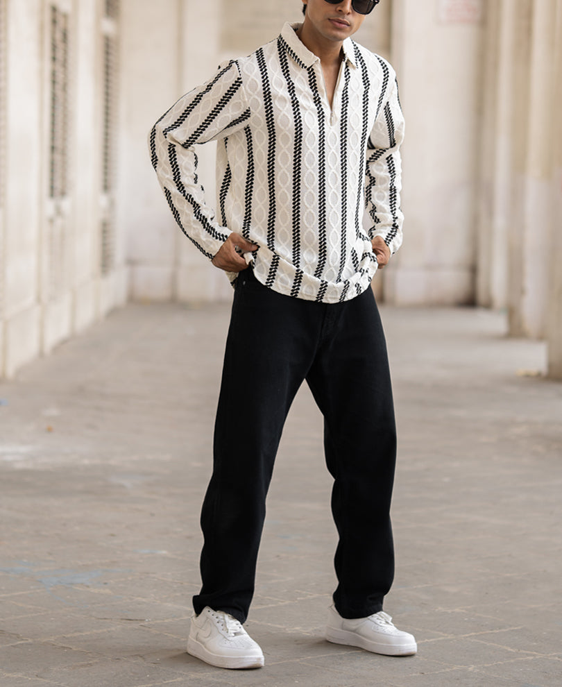 White Structured Stripe Shirt