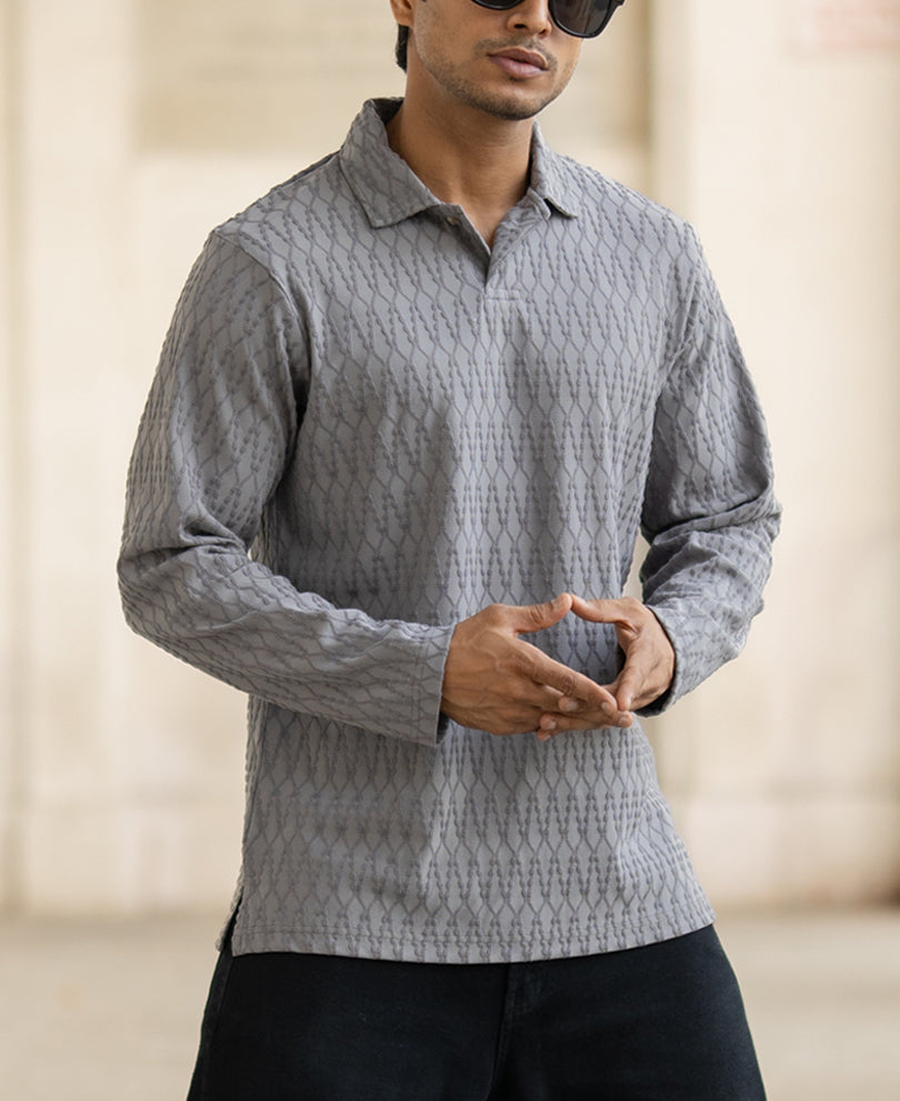 Grey Structured Regular Fit T-Shirt