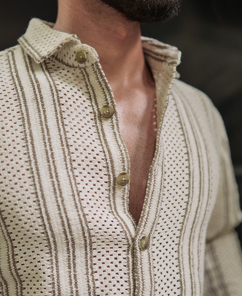 Off-White Crochet Regular Fit Full Sleeves Shirt