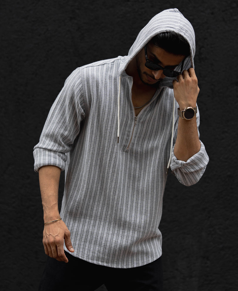 Grey Regular Fit Full Sleeves Hoodie Shirt