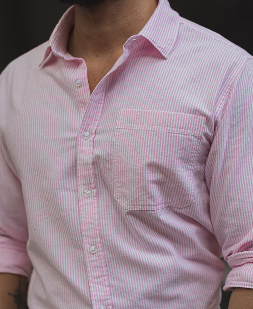 Pink Striped Regular Fit Full Sleeve Shirt