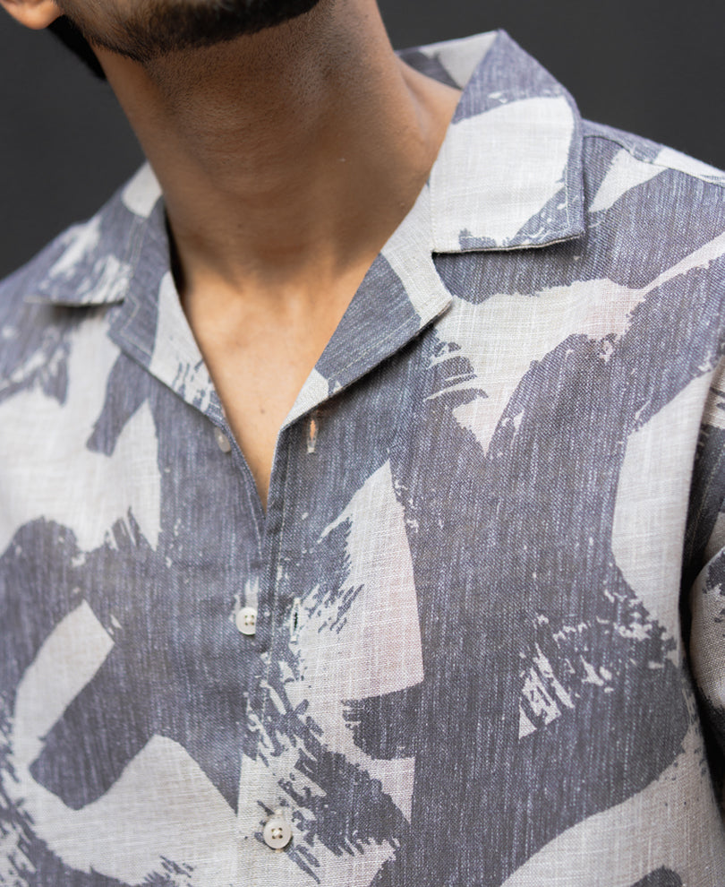 Dark Grey Regular Fit Printed Full Sleeves Shirt