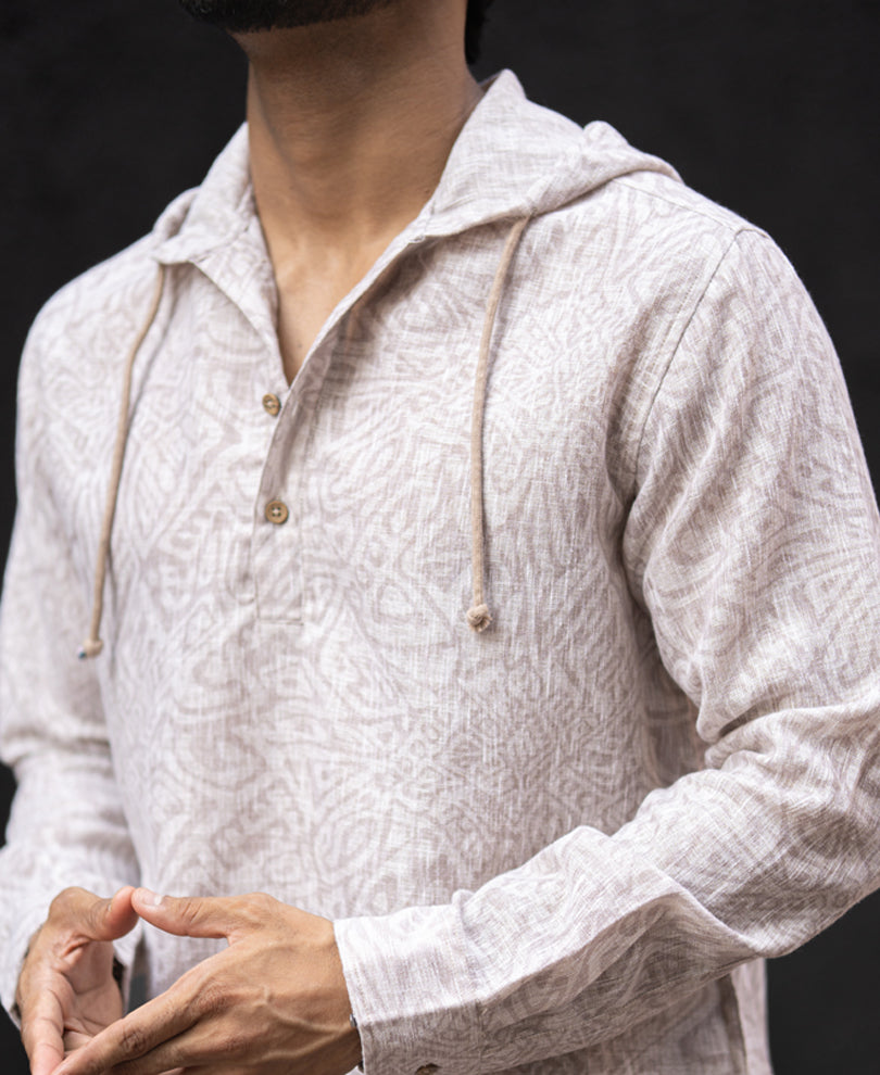 Beige Regular Fit Full Sleeves Hoodie