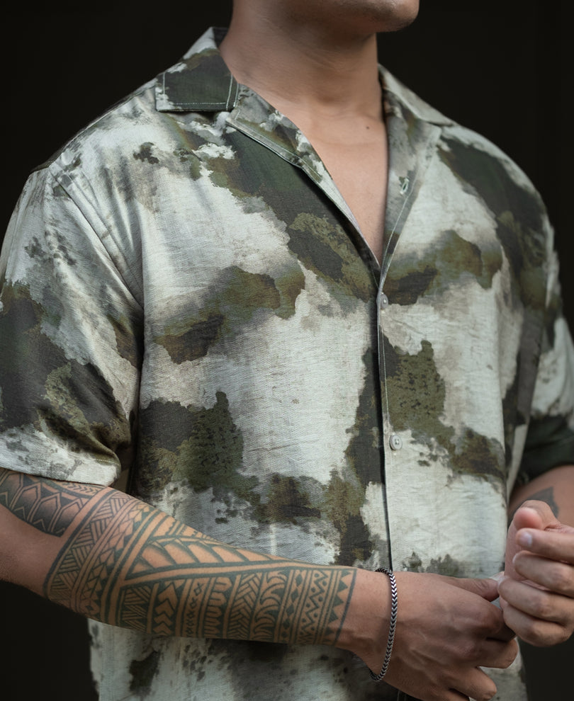 Olive Regular Fit Half Sleeves Shirt