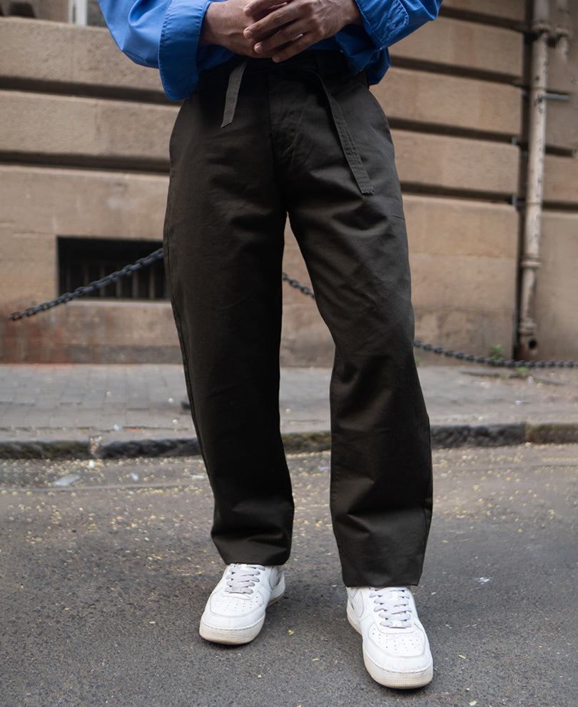 Olive Cotton Trousers With Belt