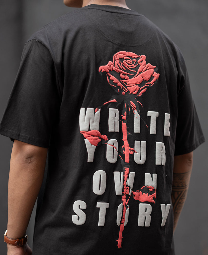 Black Printed Oversized Half Sleeve T-Shirt