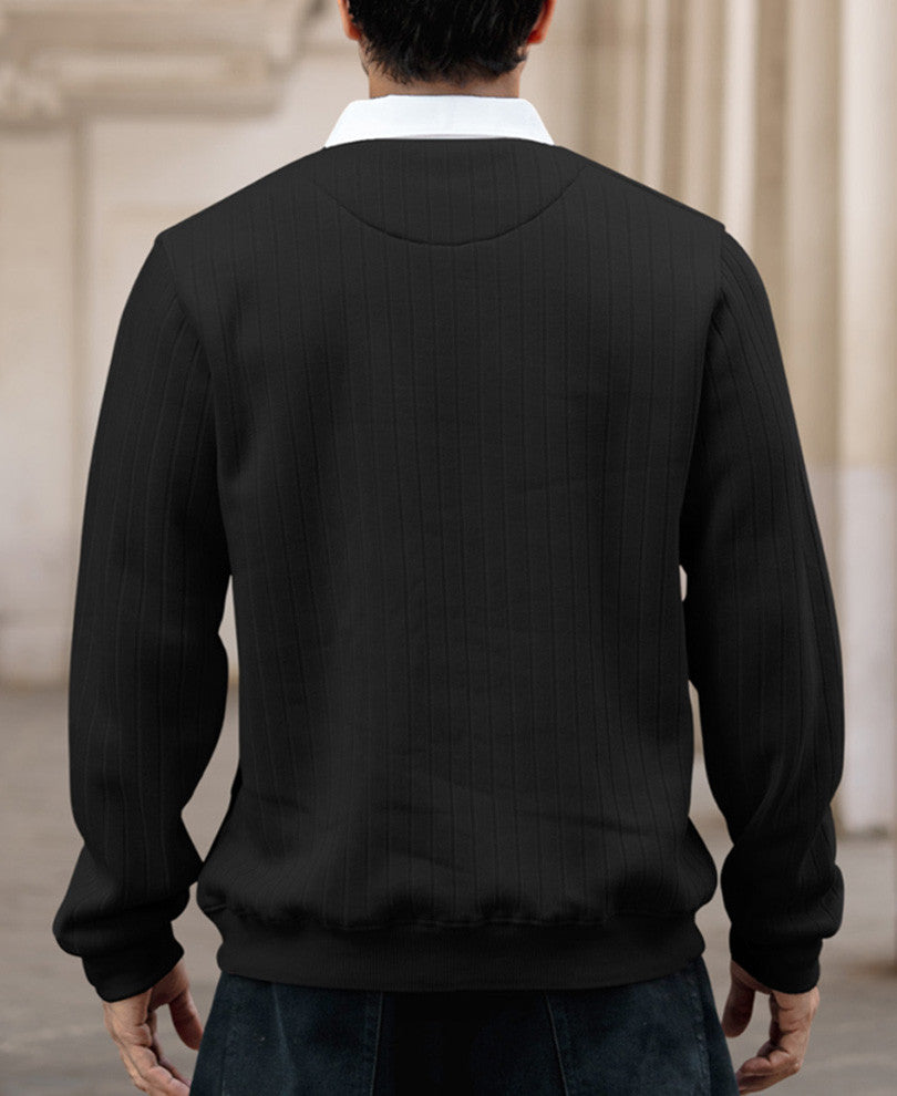 Black Regular Fit Full Sleeves Collar T-Shirt