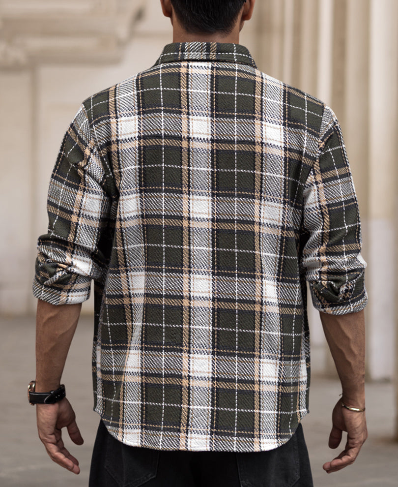Olive Green Checked Regular Fit Full Sleeves Shirt