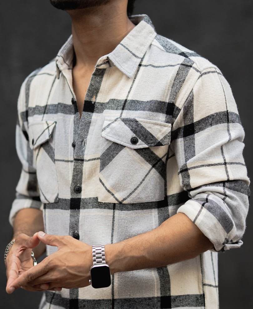 Grey And Black Checked Regular Fit Full Sleeves Shirt