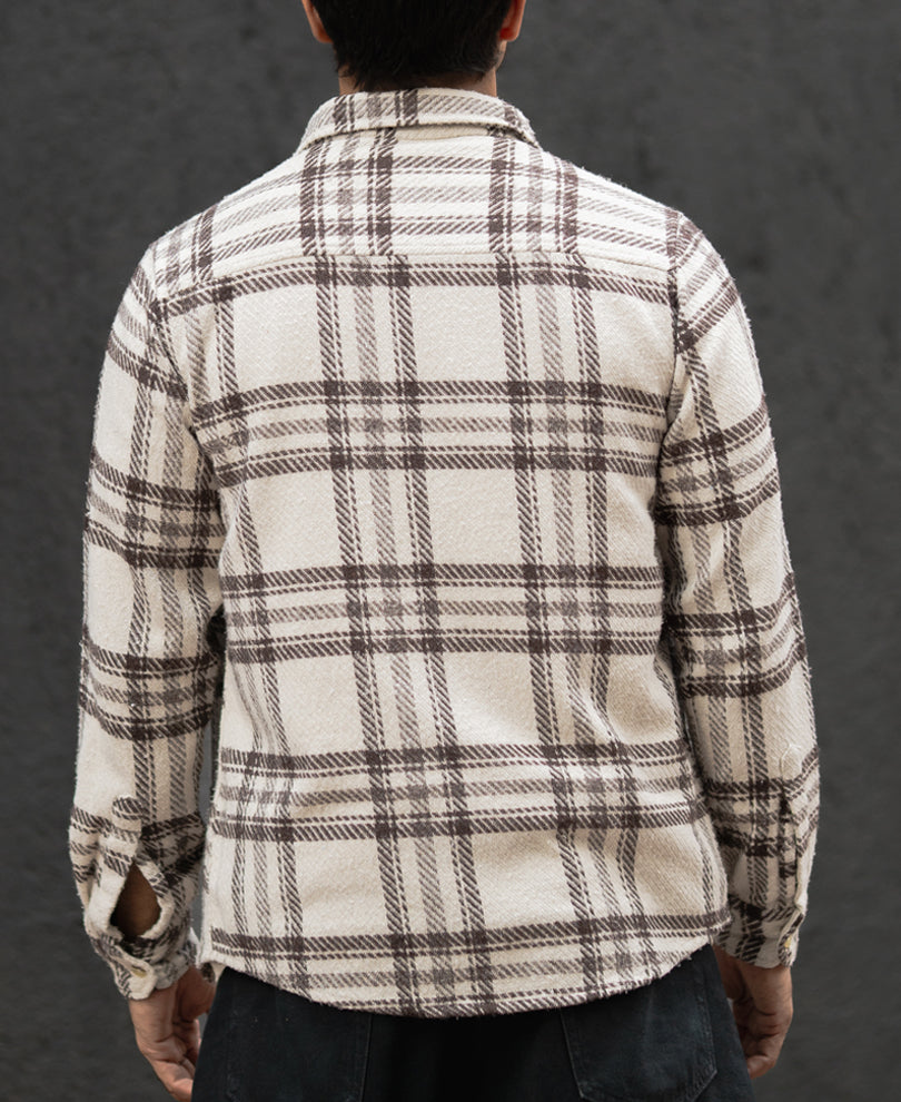 Off-White And Brown Regular Fit Full Sleeves Shirt