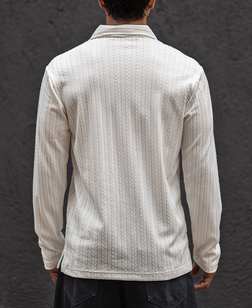 White Structured Regular Fit T-Shirt With Zip